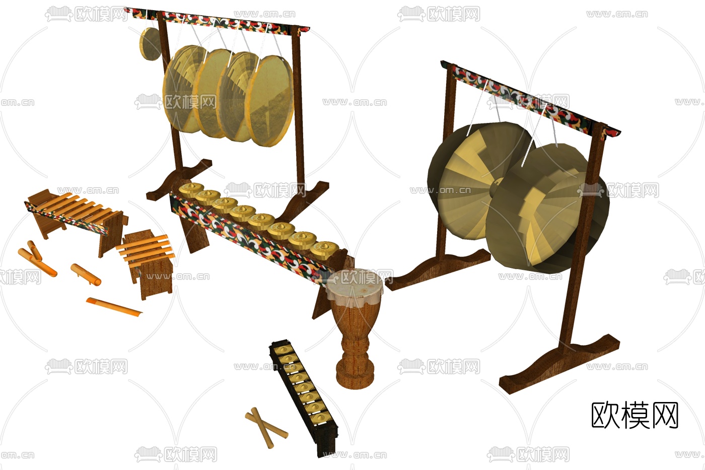 新中式铜锣su模型下载