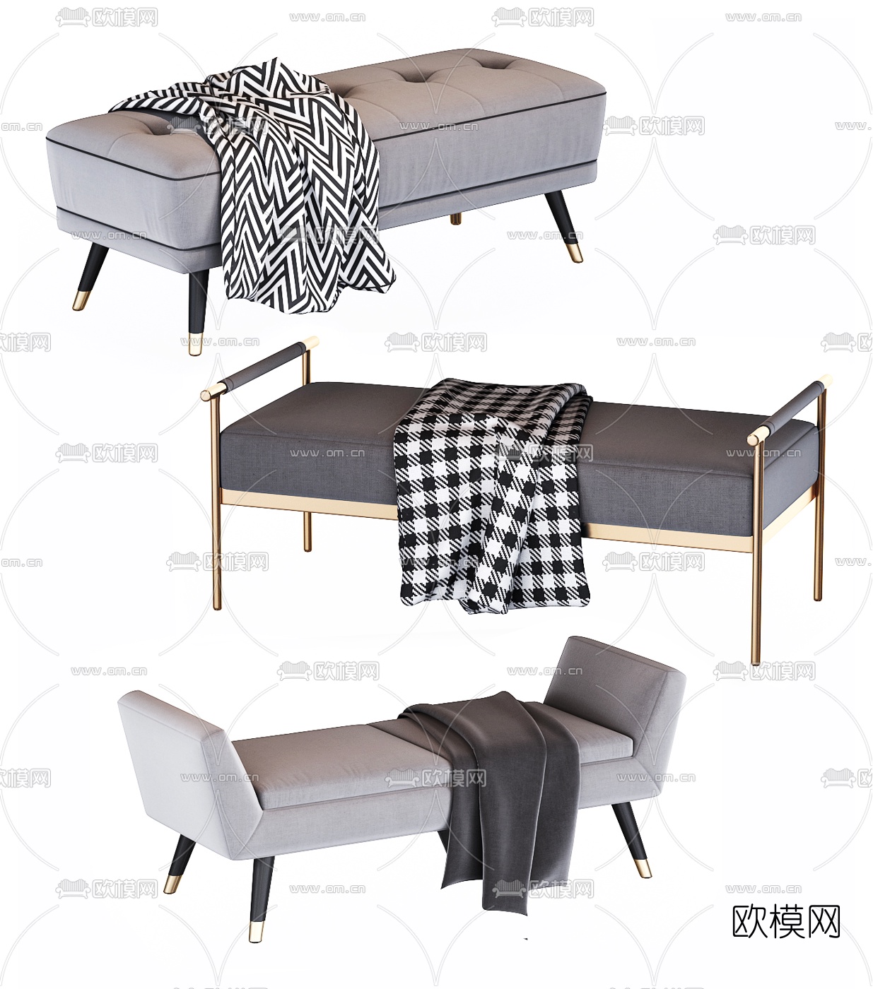 现代床尾凳脚踏3d模型下载