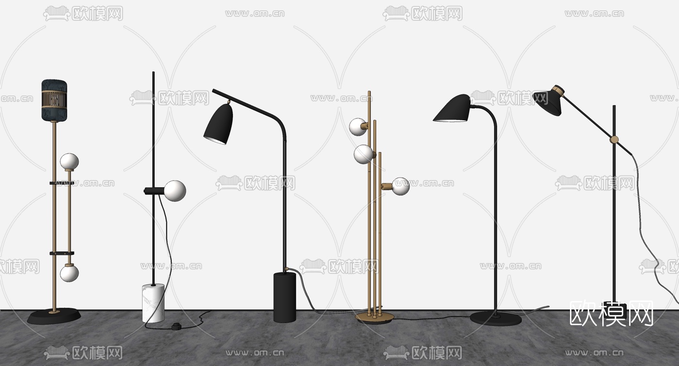 工业风金属落地灯su模型下载