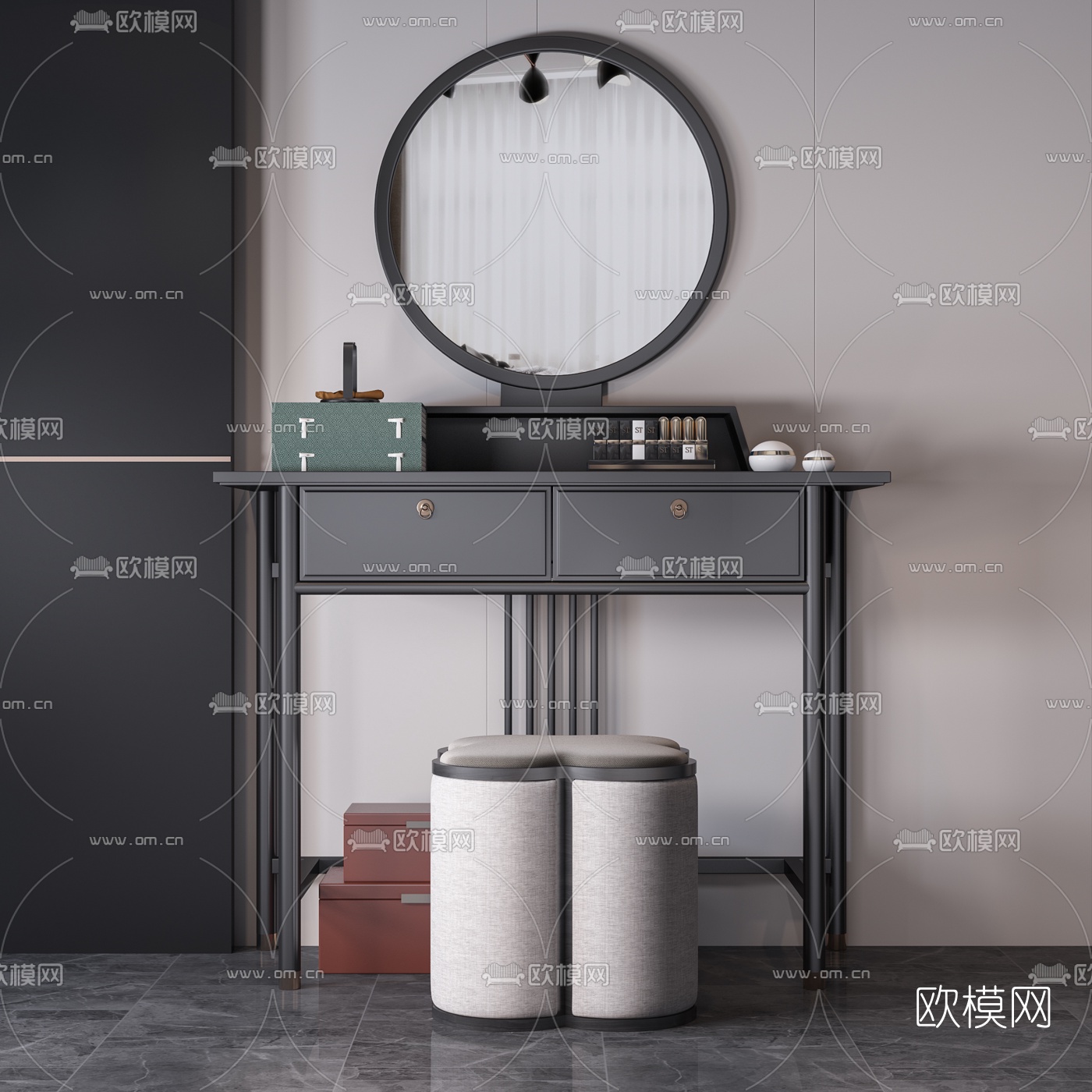新中式实木梳妆台3d模型