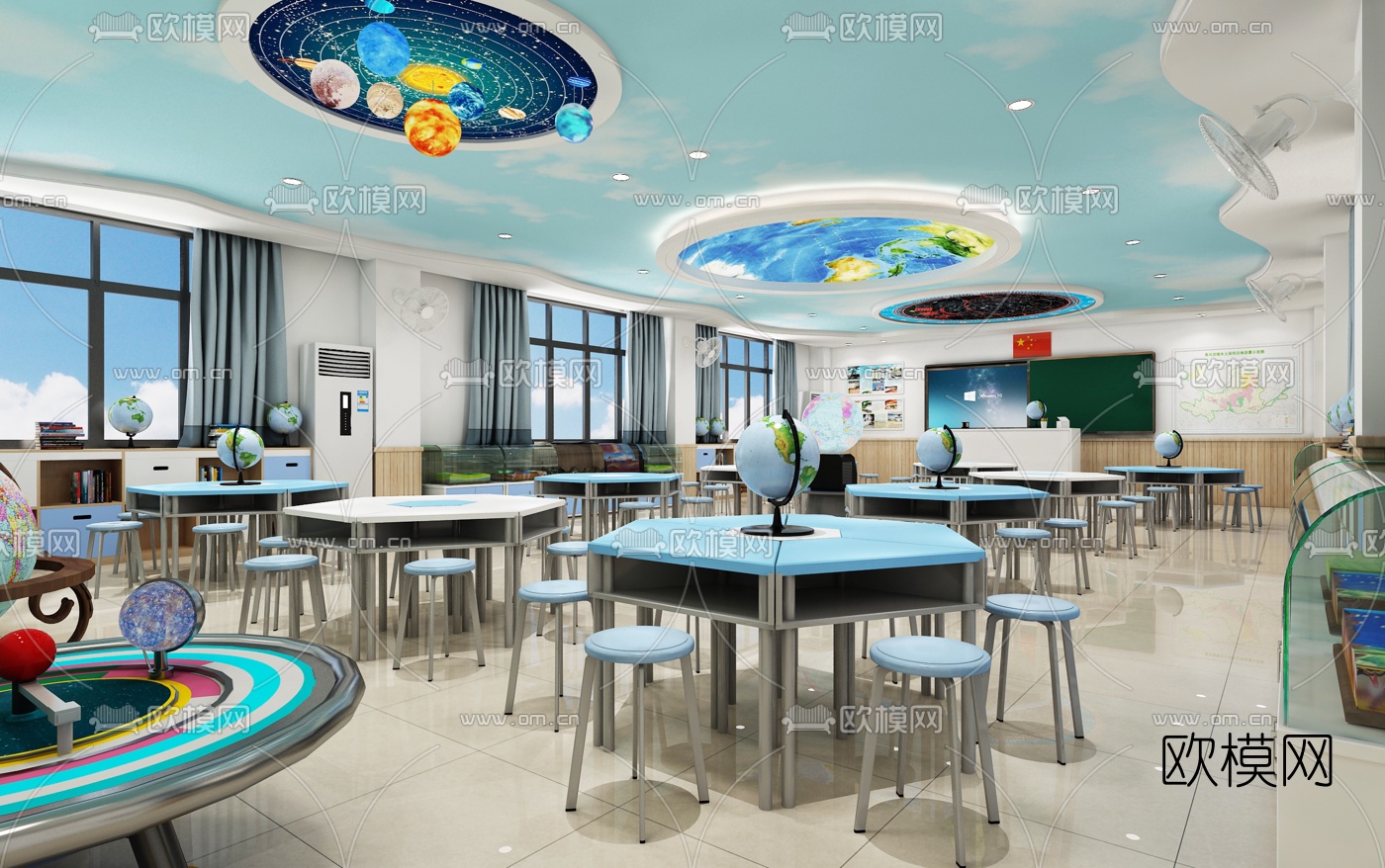 现代学校地理教室3d模型