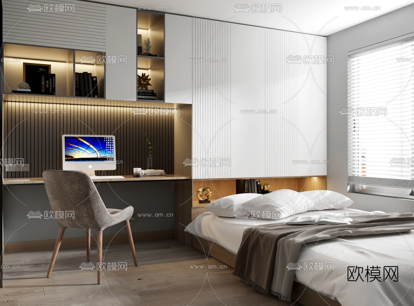 现代榻榻米书房su模型下载（渲染图1）