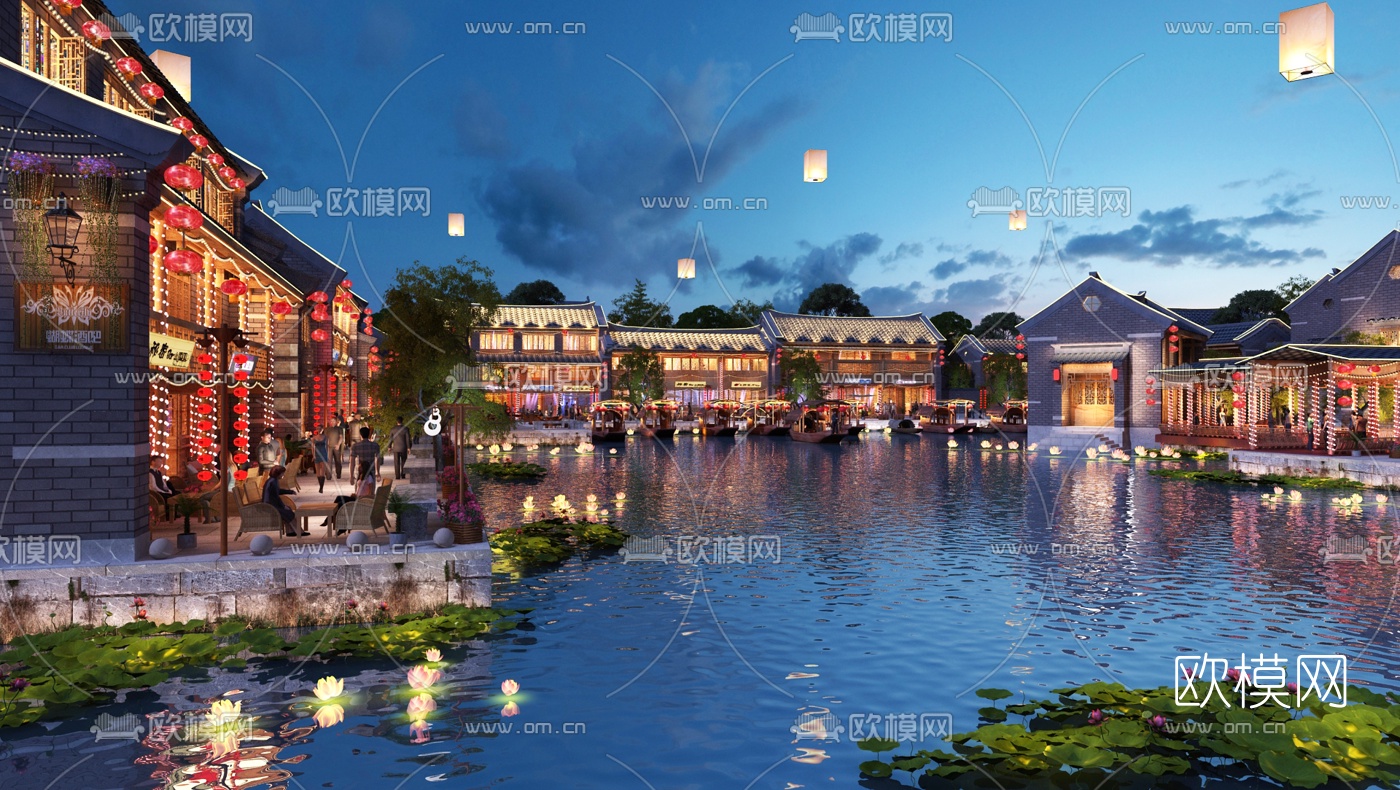 中式古镇夜景3d模型