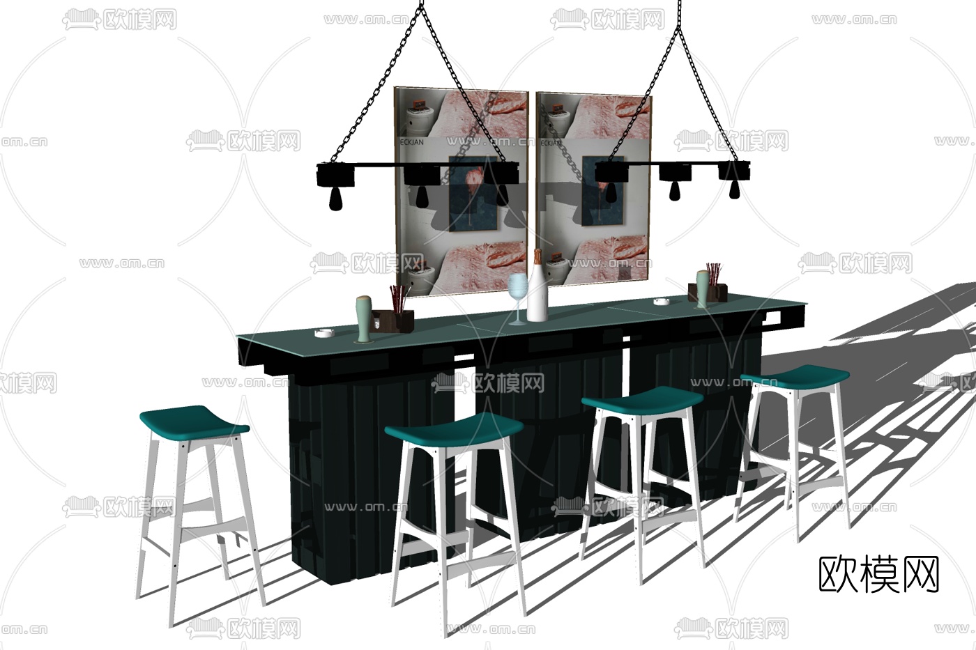 现代吧台su模型下载