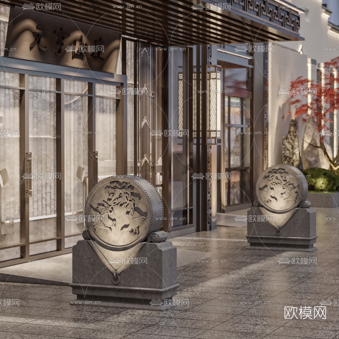 新中式售楼处门面门头3d模型