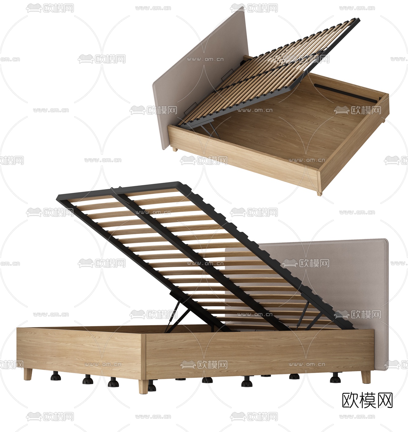 现代翻斗床双人床3d模型