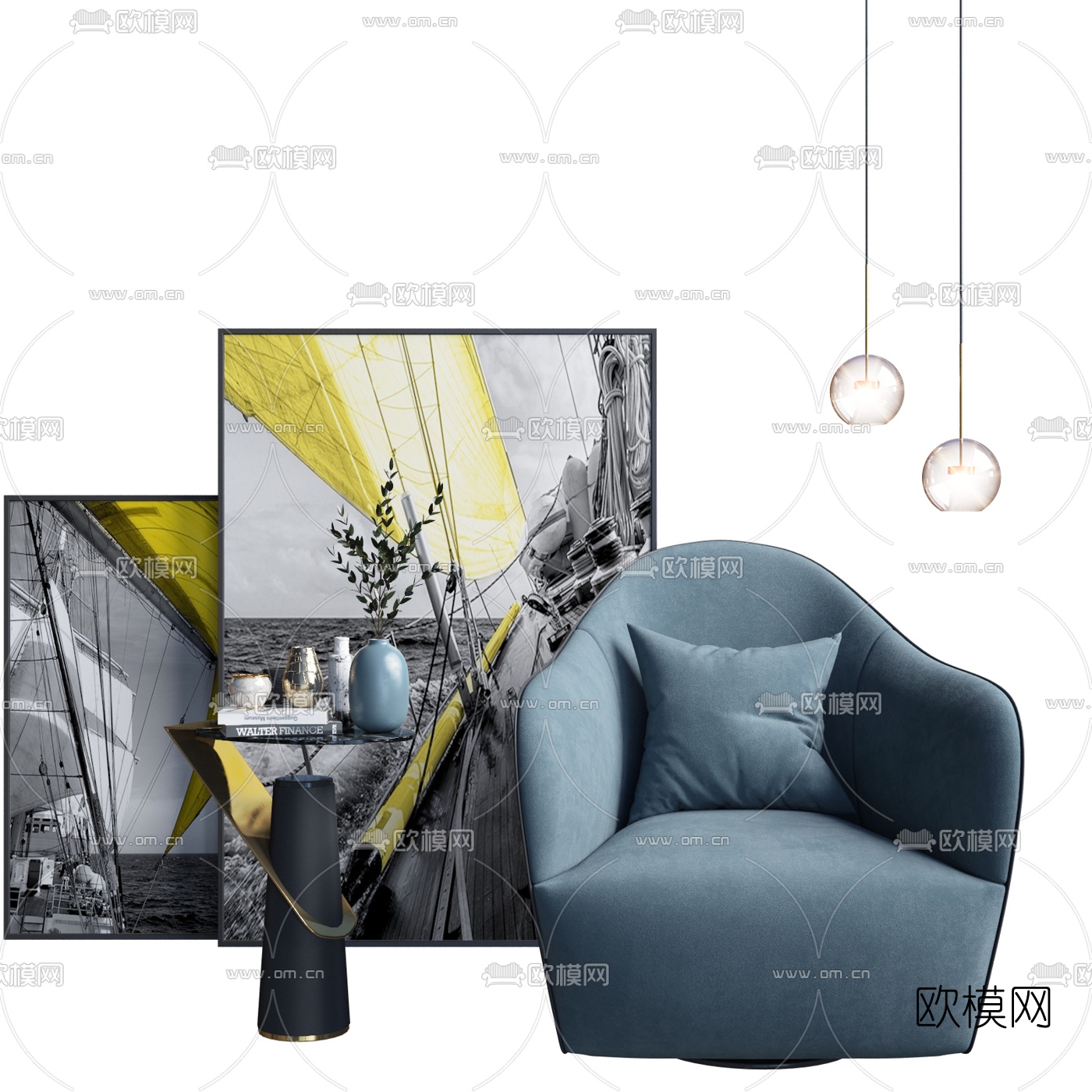 现代绒布休闲沙发边几3d模型