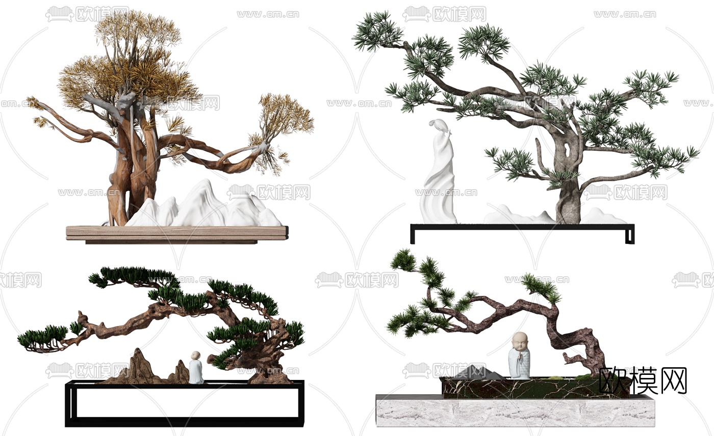 中式松树盆景su模型下载（渲染图1）