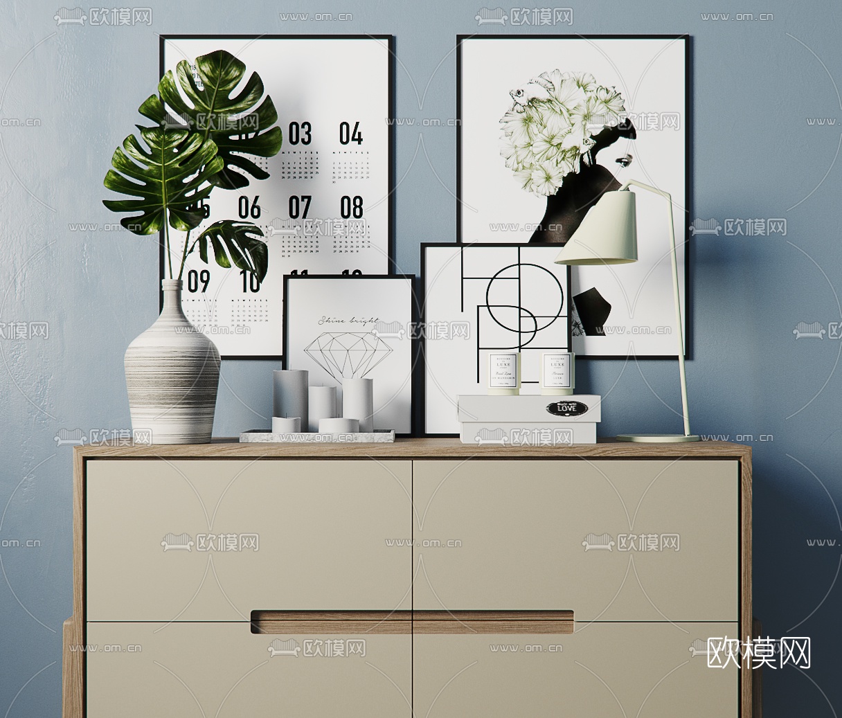 北欧边柜摆件3d模型