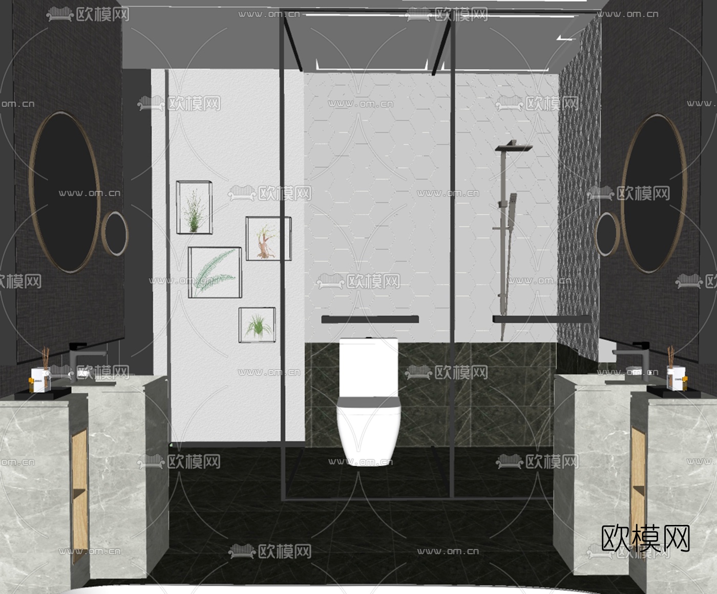 新中式卫生间浴室su模型下载（渲染图2）