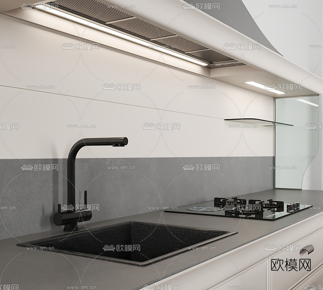 现代橱柜中岛柜3d模型下载（渲染图3）