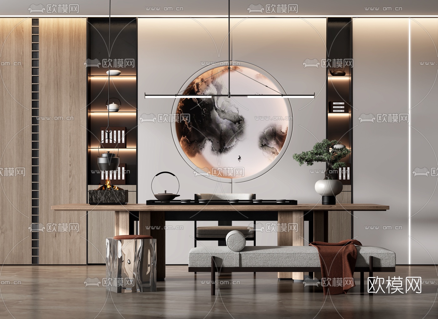 新中式茶桌椅3d模型