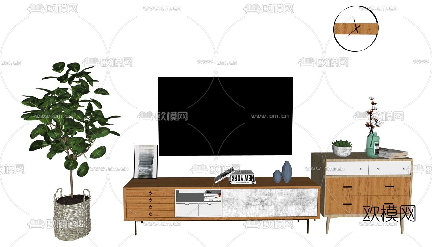 北欧电视柜su模型下载