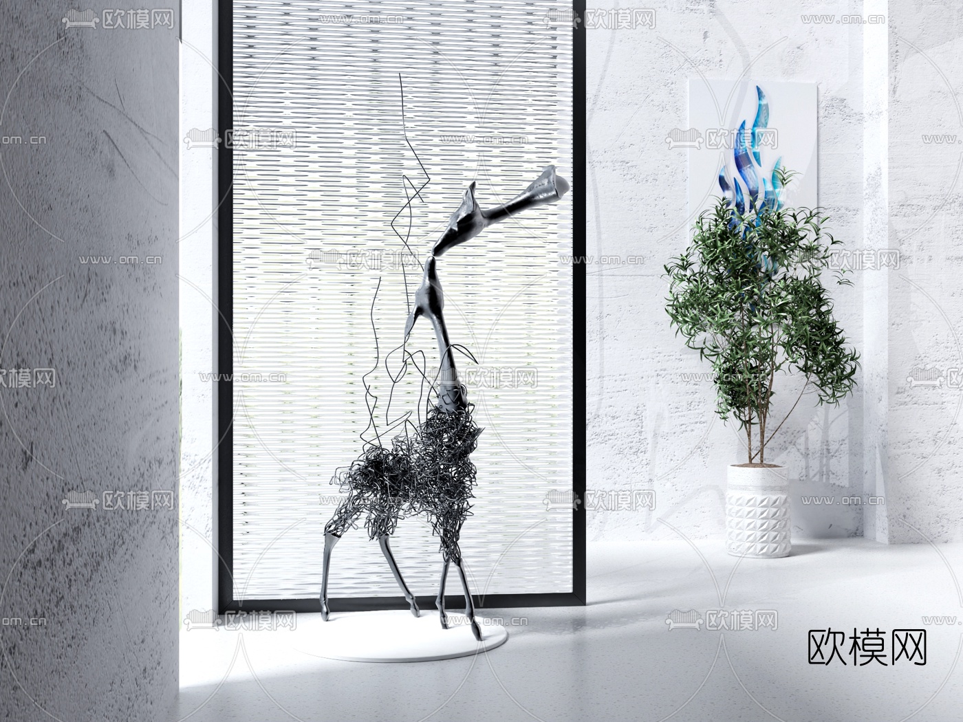 现代艺术金属小鹿雕塑3d模型下载