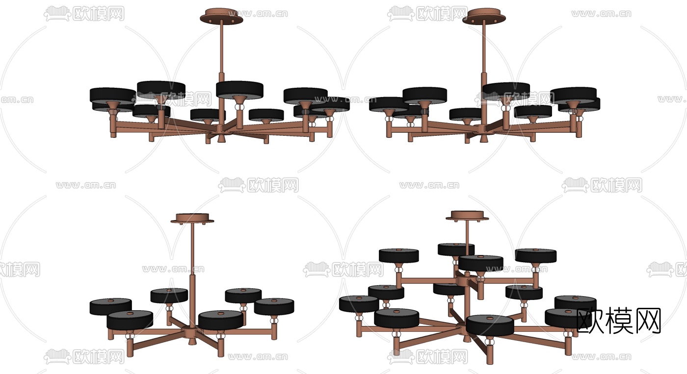 后现代金属多头吊灯su模型下载