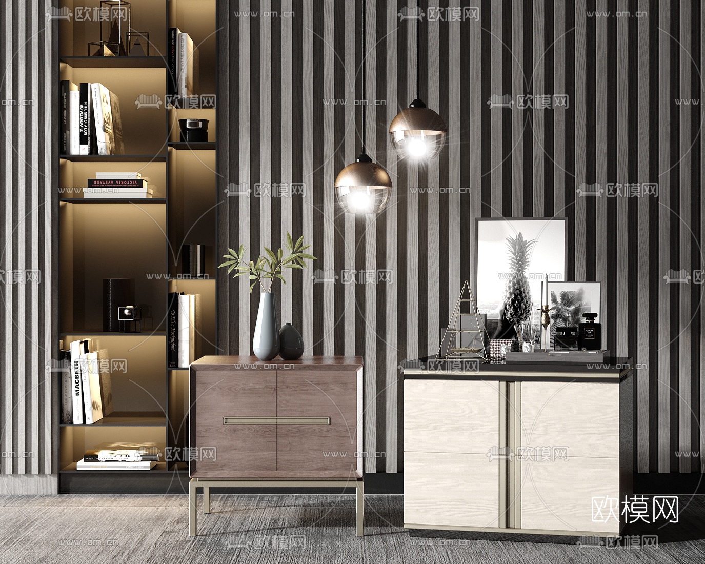 现代轻奢床头柜3d模型下载