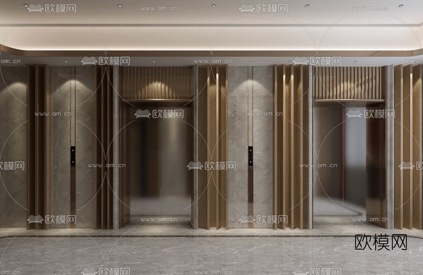 现代电梯等候过道免费3d模型下载（渲染图2）