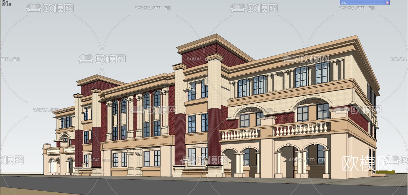 欧式幼儿园建筑外观su模型下载（渲染图3）