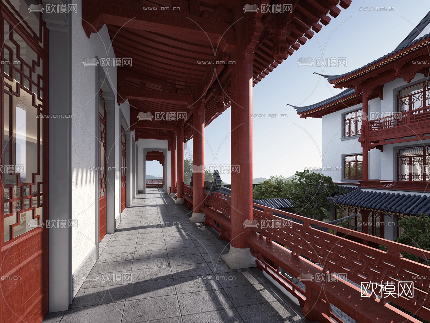 中式古建走廊3d模型下载