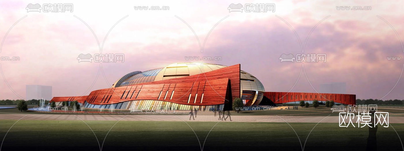 现代体育馆外观鸟瞰3d模型下载（渲染图2）