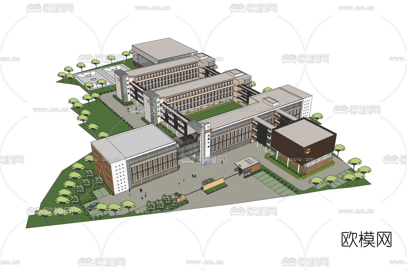 现代社区学校免费su模型下载