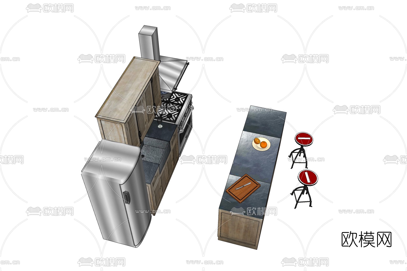 现代厨房橱柜免费su模型下载