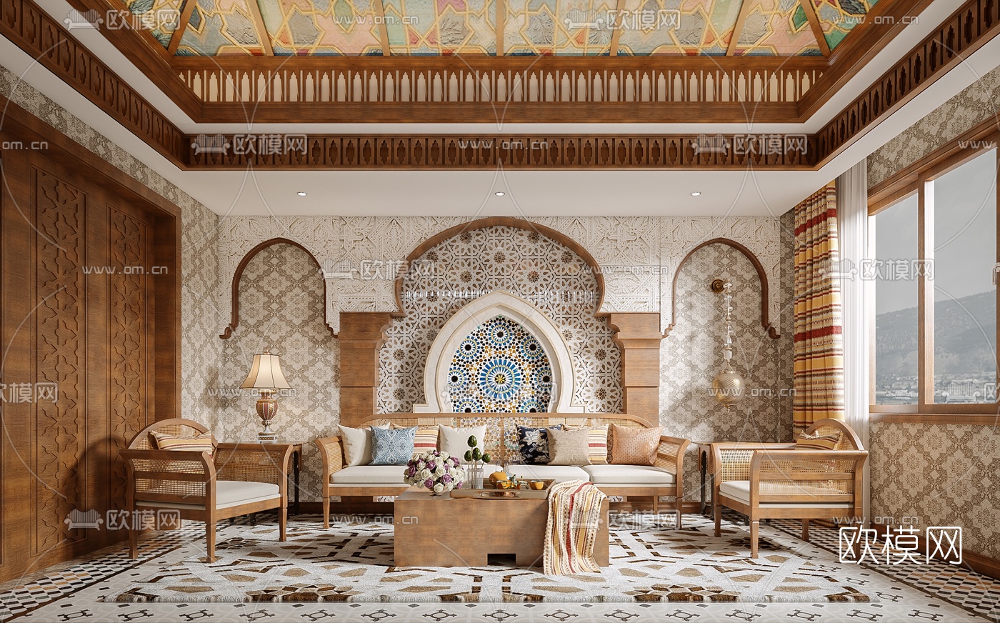 东南亚藤编沙发组合3d模型下载（渲染图1）