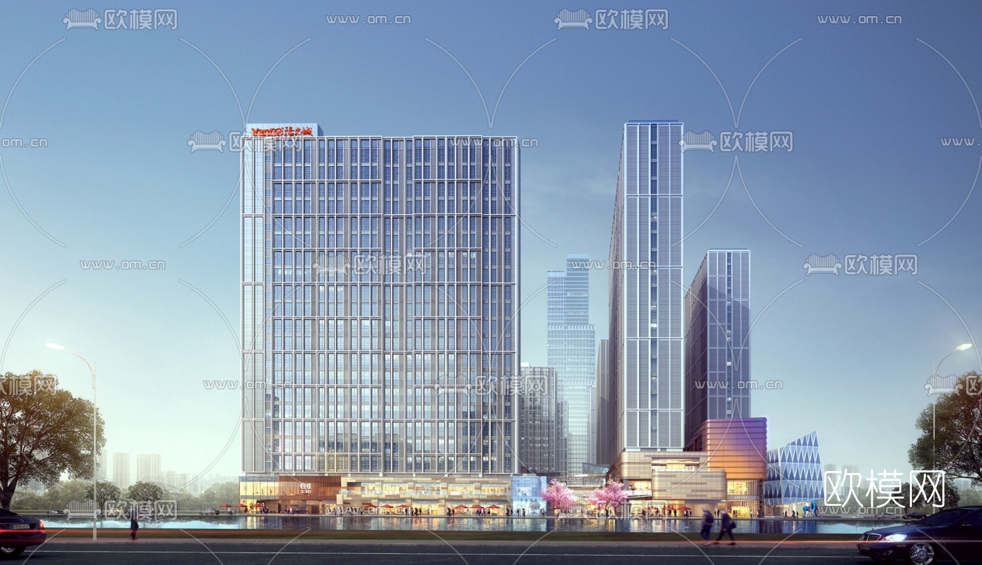 现代商业楼外观su模型下载（渲染图1）