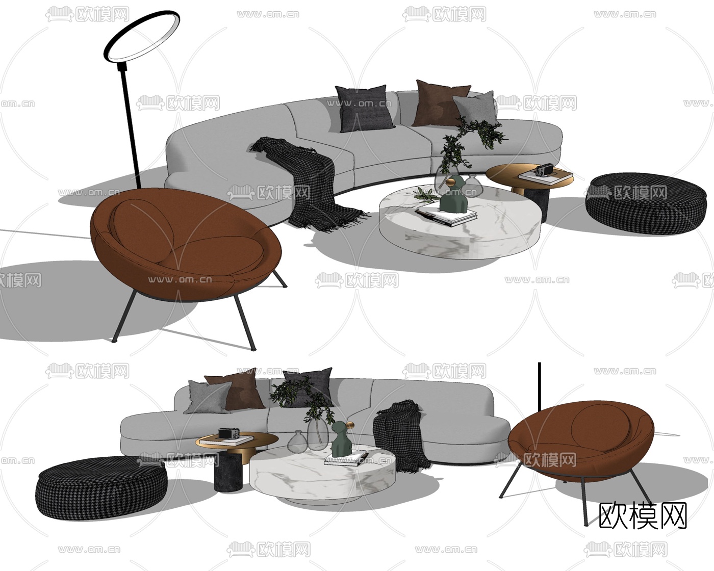 现代弧形沙发组合su模型下载