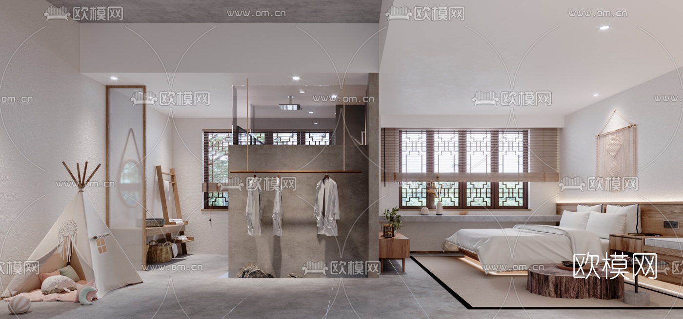 北欧酒店民宿客房3d模型下载