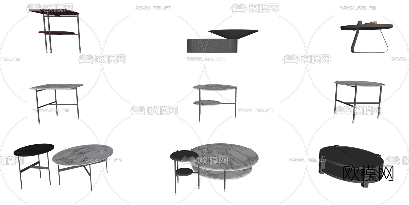 现代大理石茶几su模型下载（渲染图2）