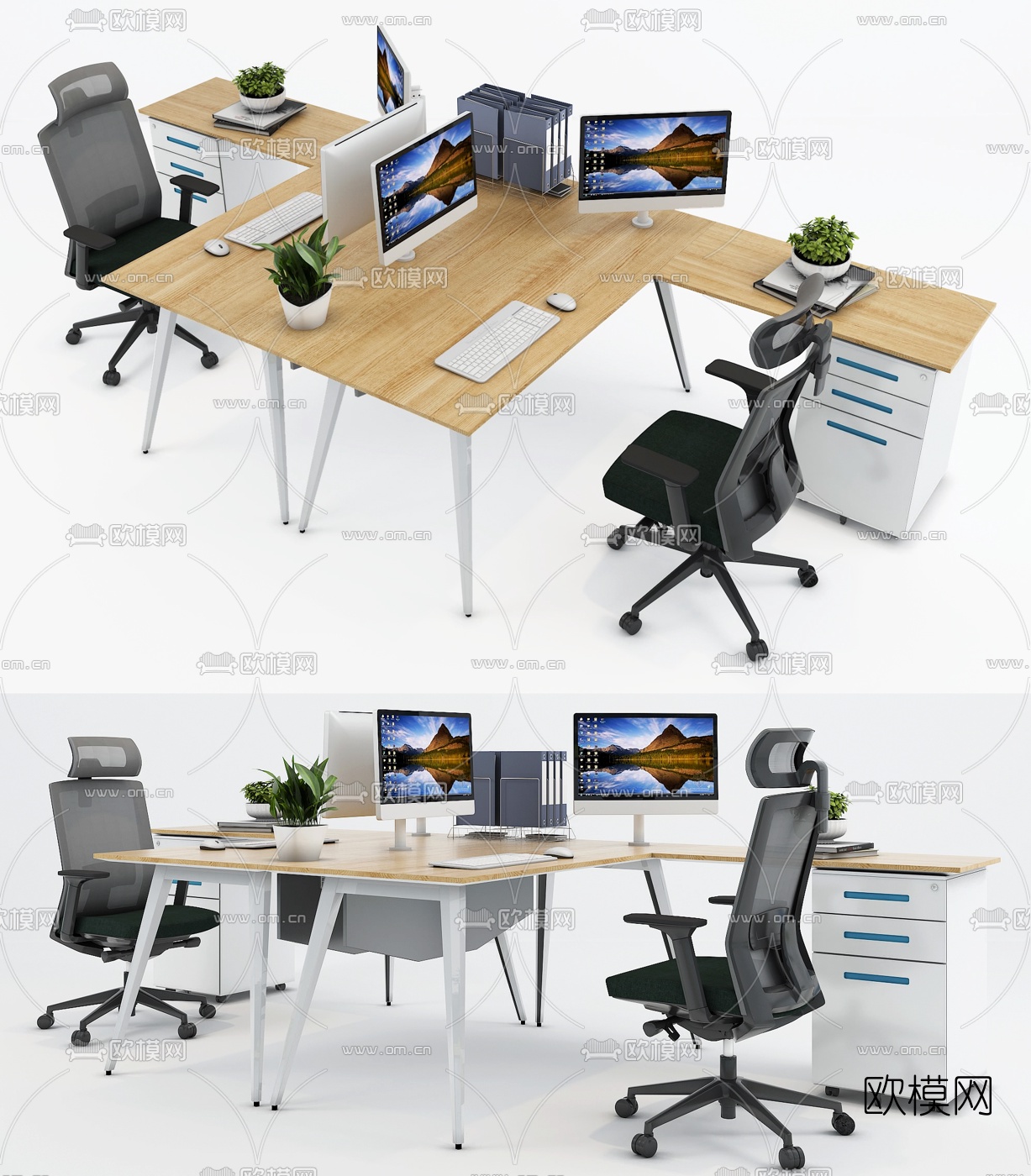 现代办公桌椅卡位3d模型