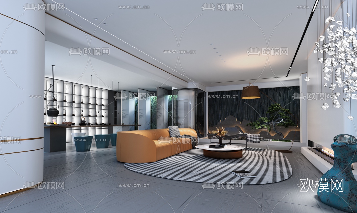现代地下室客厅茶室3d模型