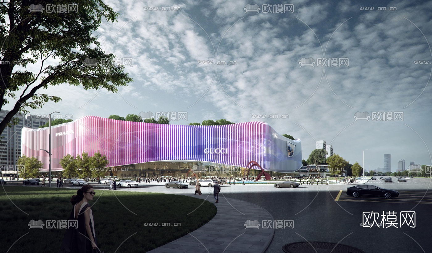 现代商场建筑su模型下载（渲染图1）