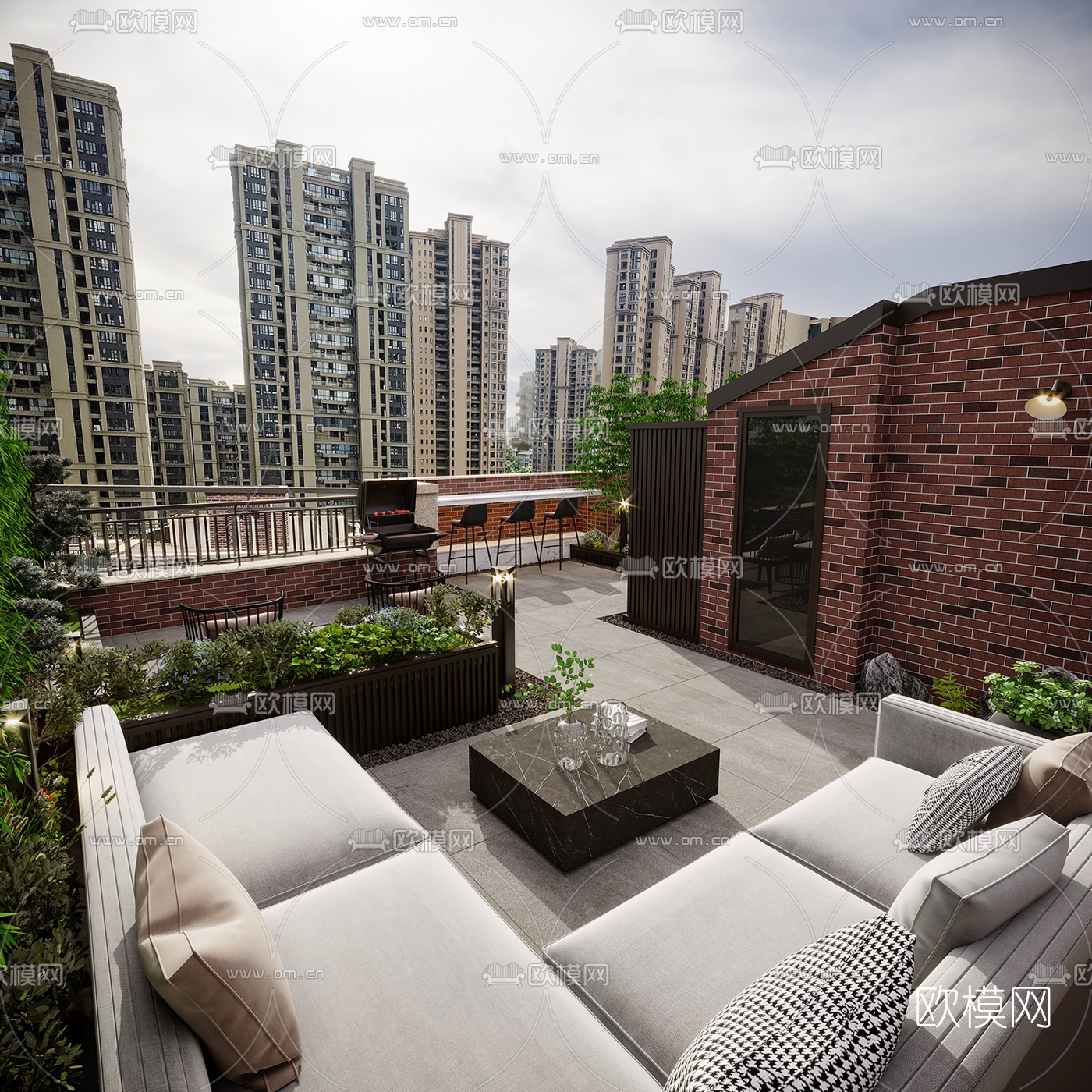 北欧楼顶露天阳台花园3d模型下载（渲染图1）