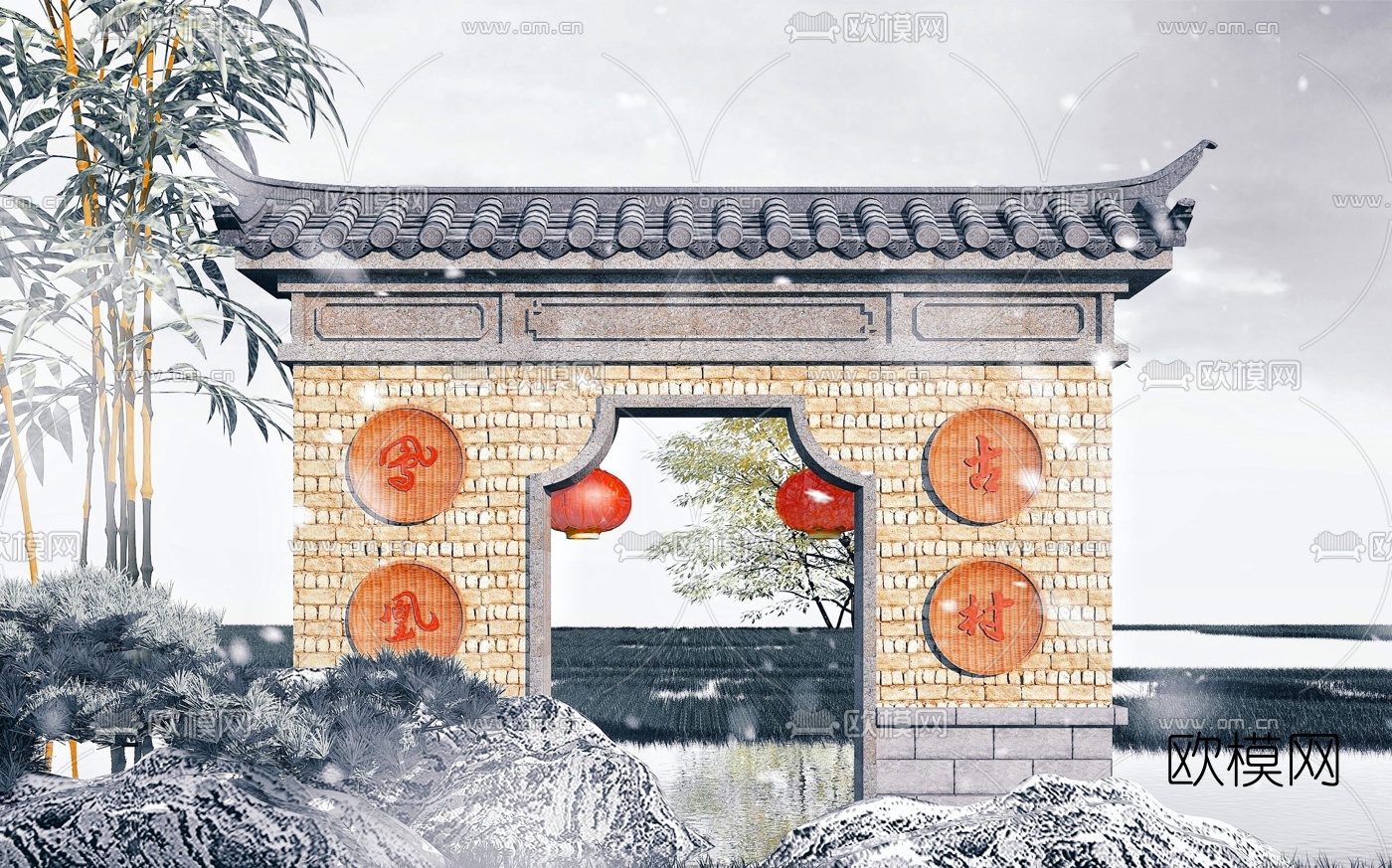 中式古建景观墙3d模型下载_ID10251039_3dmax免费模型-欧模网
