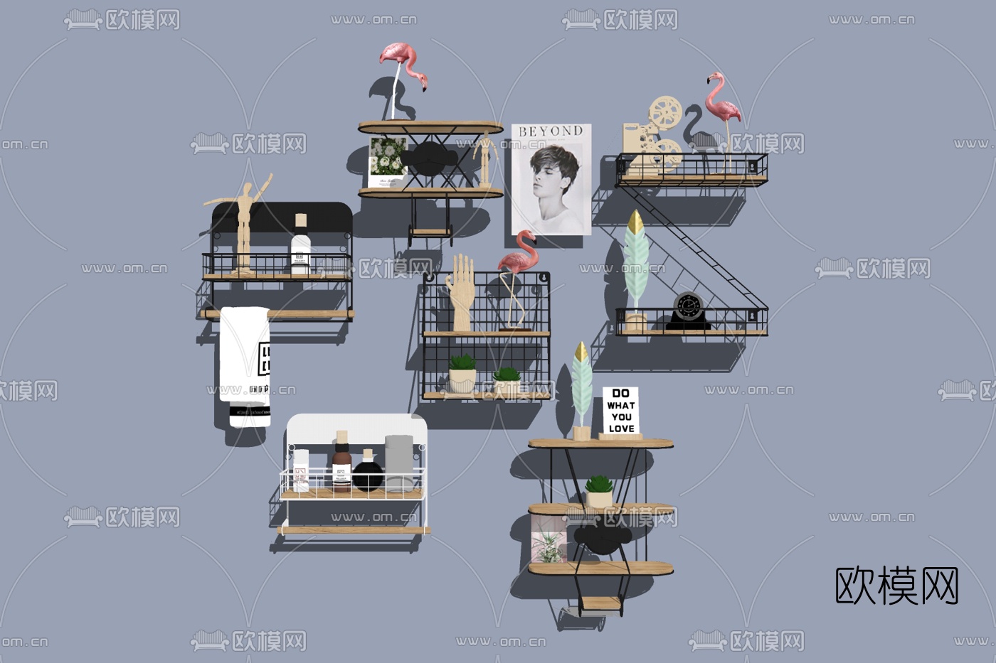 工业风墙壁置物架免费su模型下载
