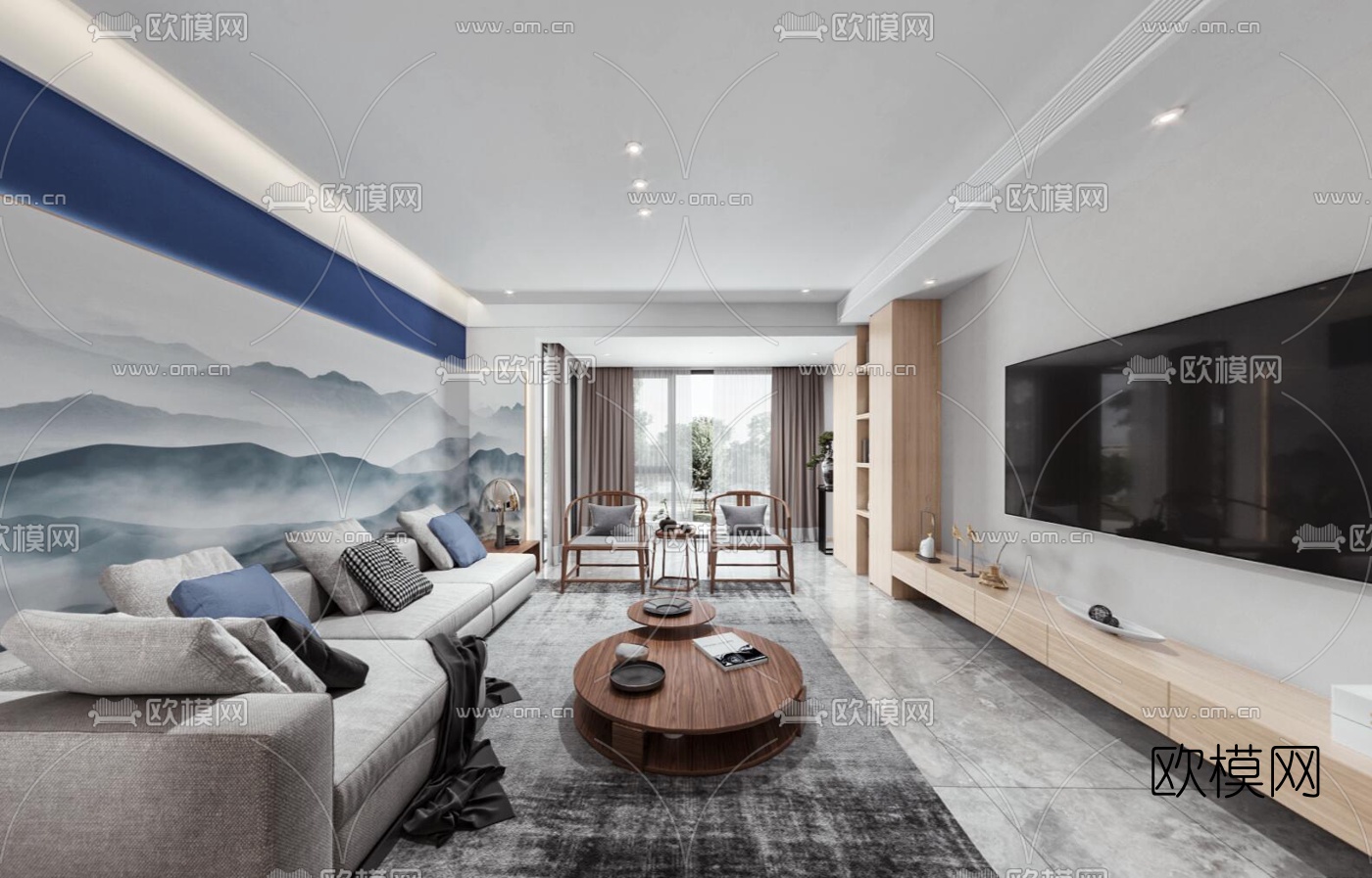 新中式客厅餐厅cr全景3d模型