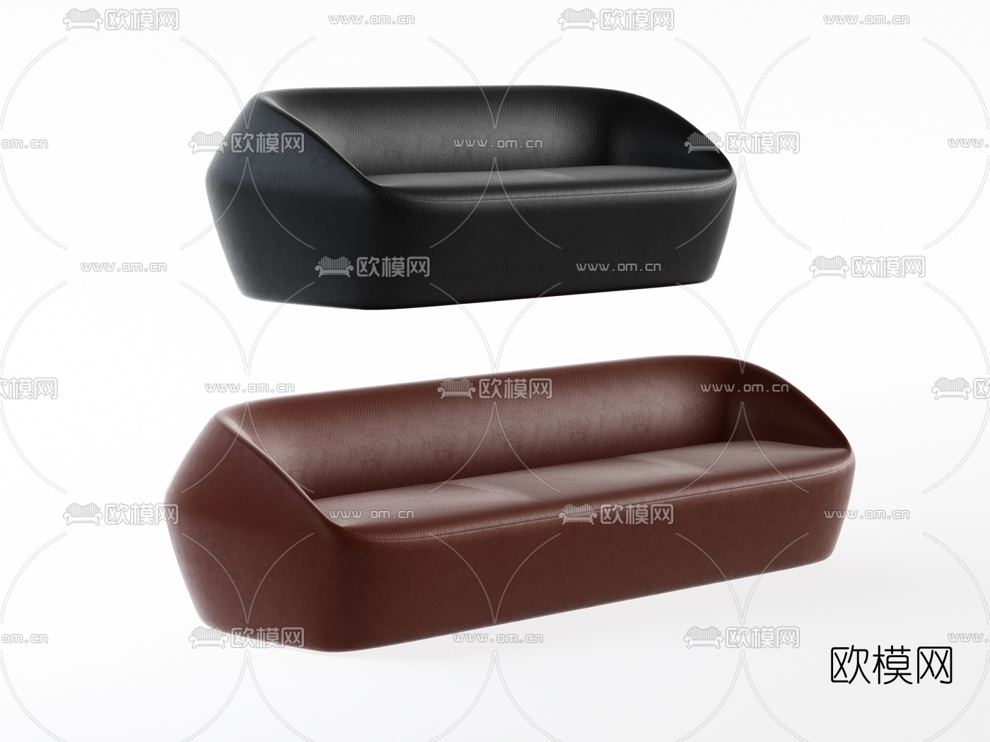 现代皮革多人沙发3d模型