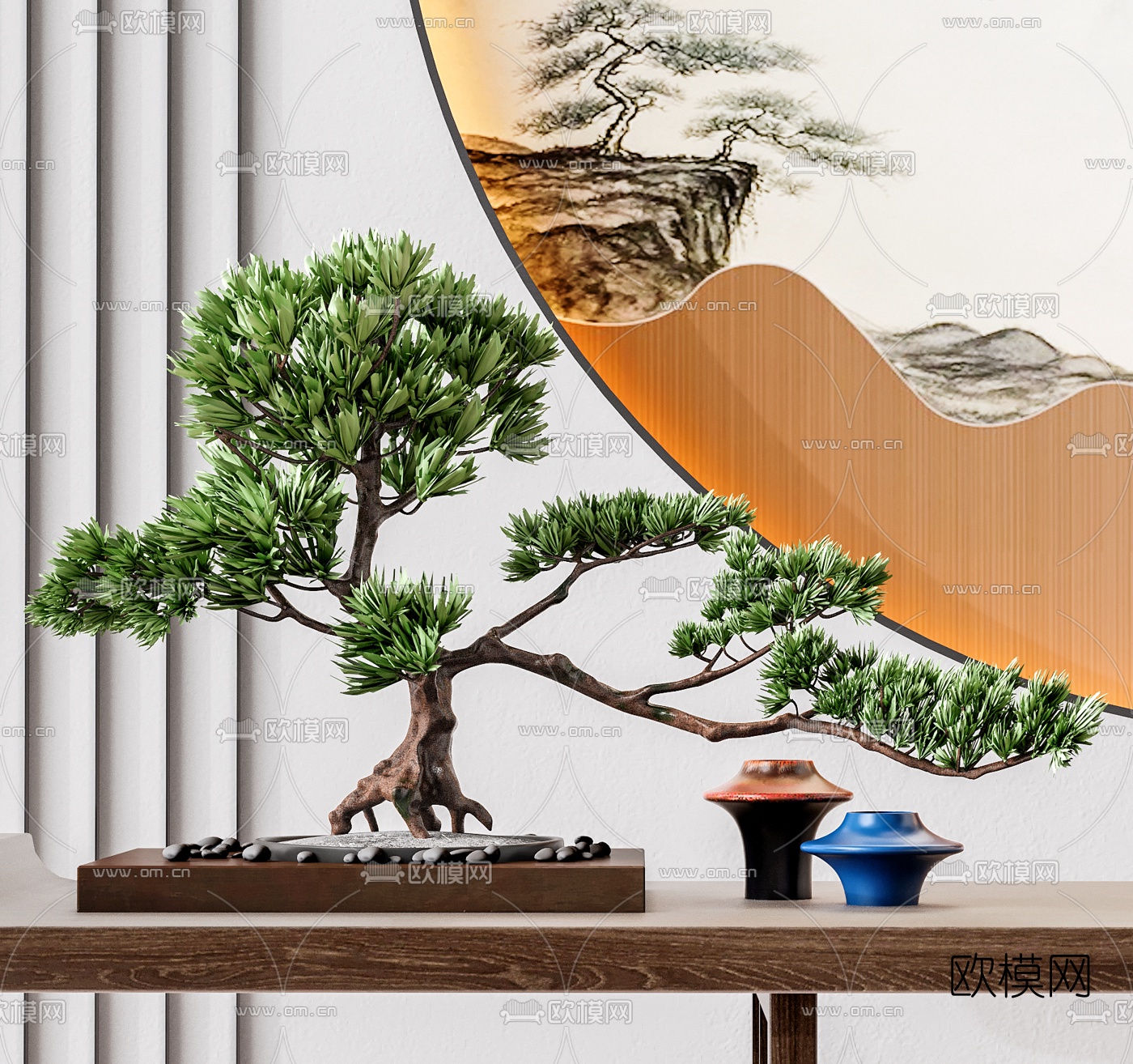 新中式松树盆栽盆景3d模型