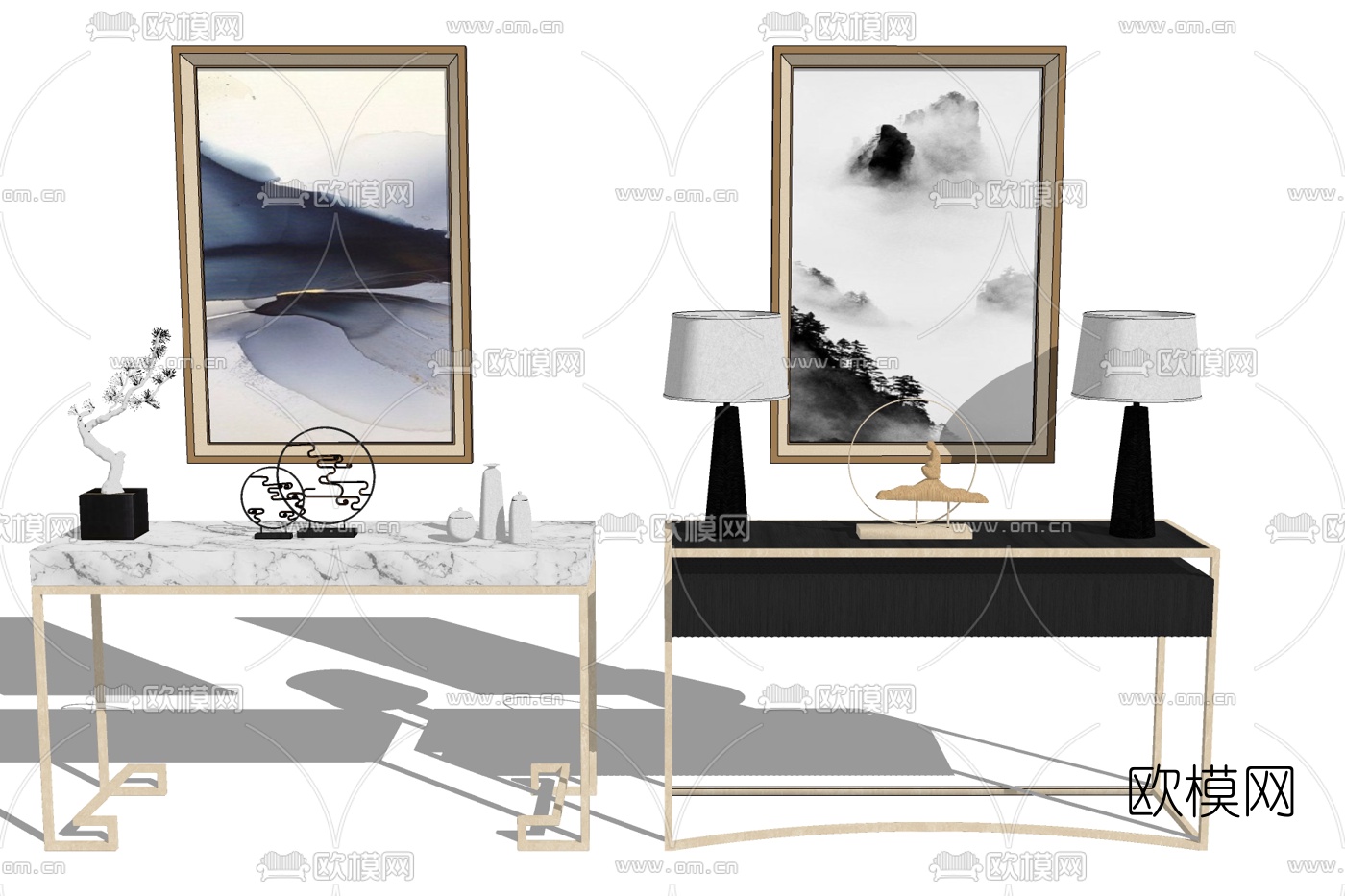 现代轻奢端景柜免费su模型下载