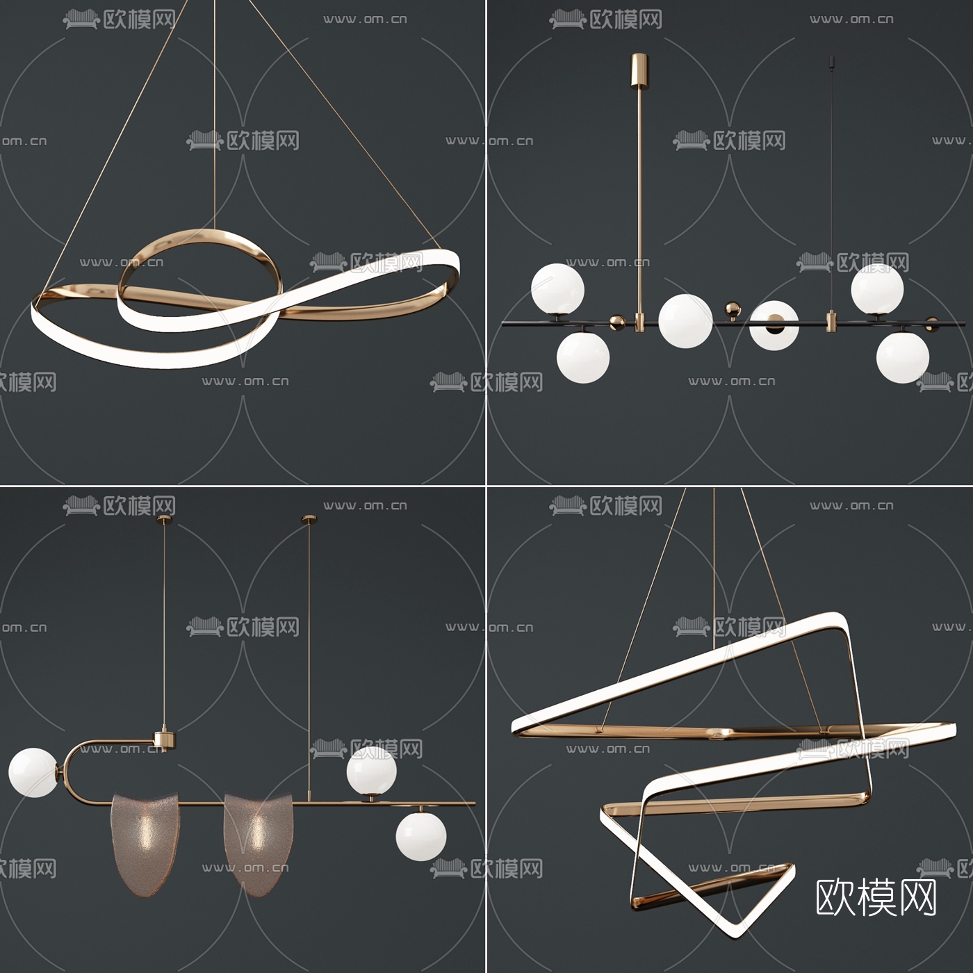 现代金属吊灯3d模型-免费3dmax模型库-欧模网