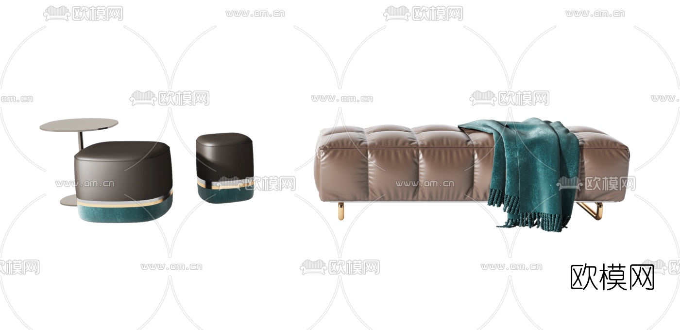 现代皮革脚踏3d模型下载（渲染图2）