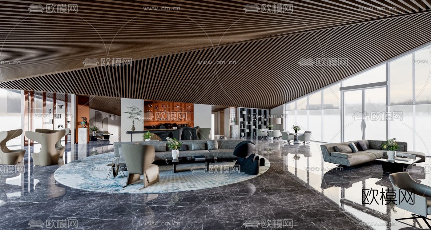 现代售楼处洽谈区su模型下载