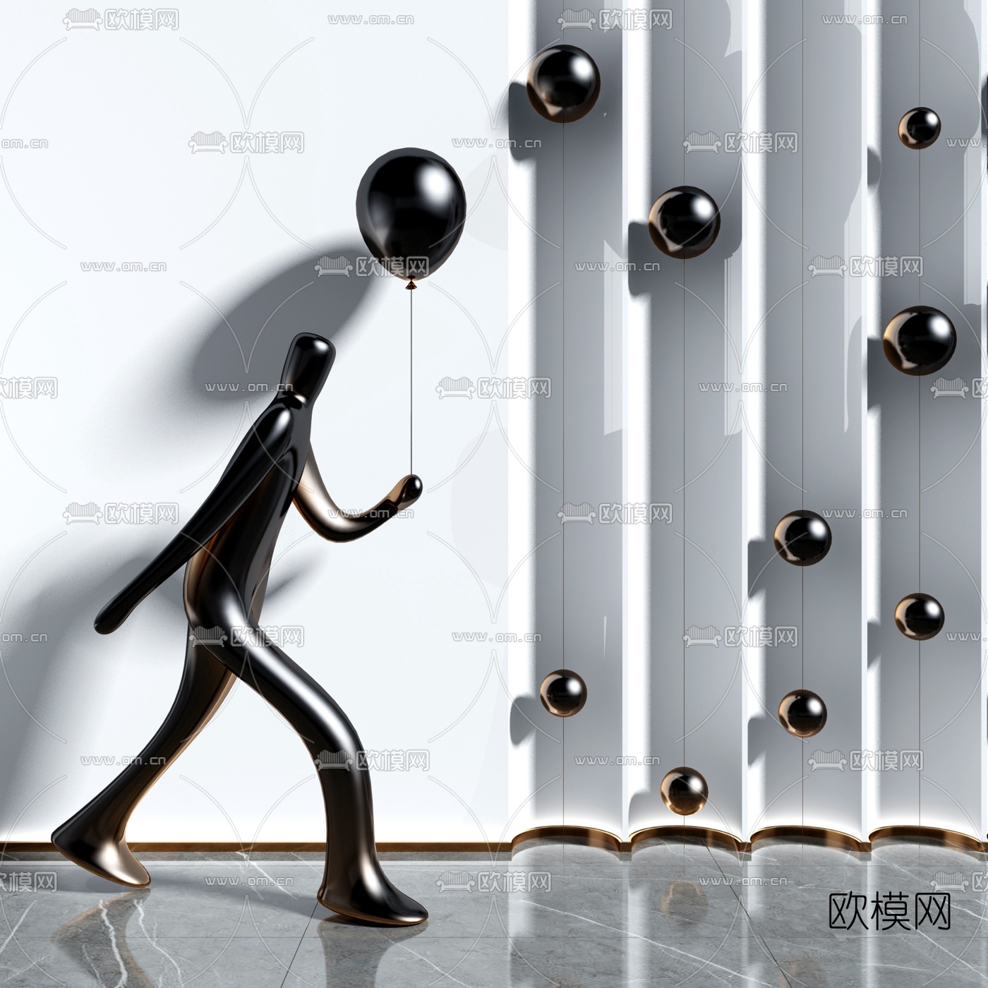现代人物气球雕塑3d模型