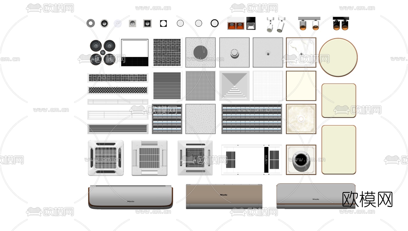 现代空调风口筒灯射灯su模型下载