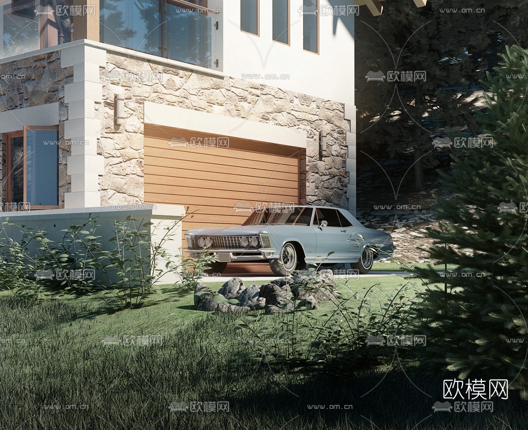 自然风半山别墅外观3d模型下载（渲染图5）