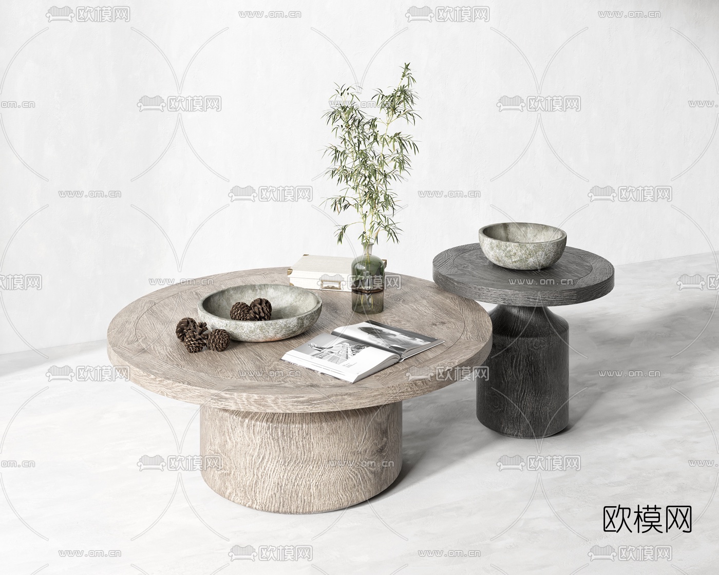 现代原木圆形茶几3d模型