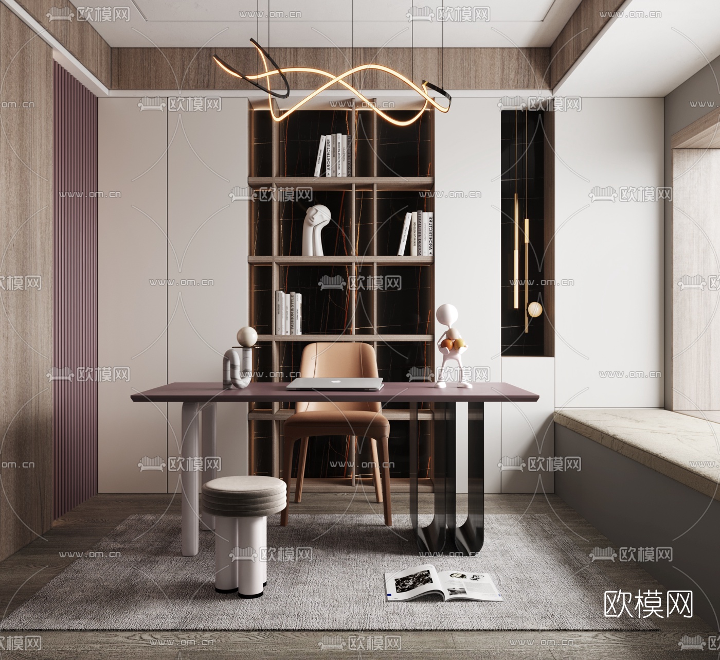 现代书房3d模型-免费3dmax模型库-欧模网