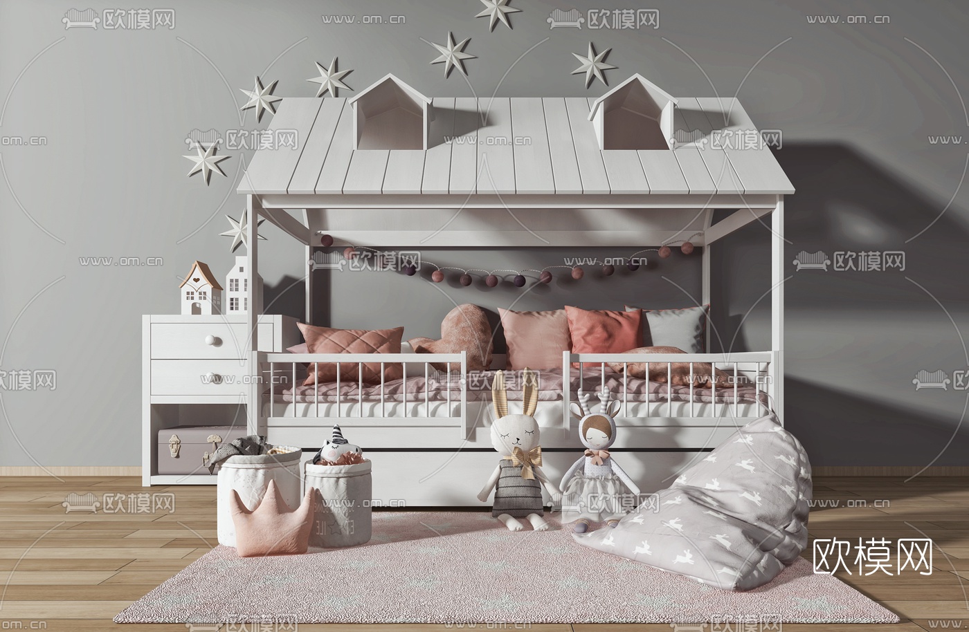 北欧架子床儿童床3d模型下载